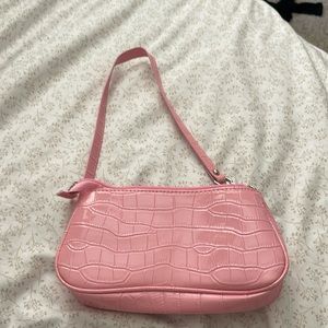 Pink crocodile shoulder purse faux